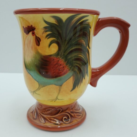 Cracker Barrel Break of Dawn Rooster Mugs Susan Winget Footed Pedestal Mugs - Picture 3 of 8